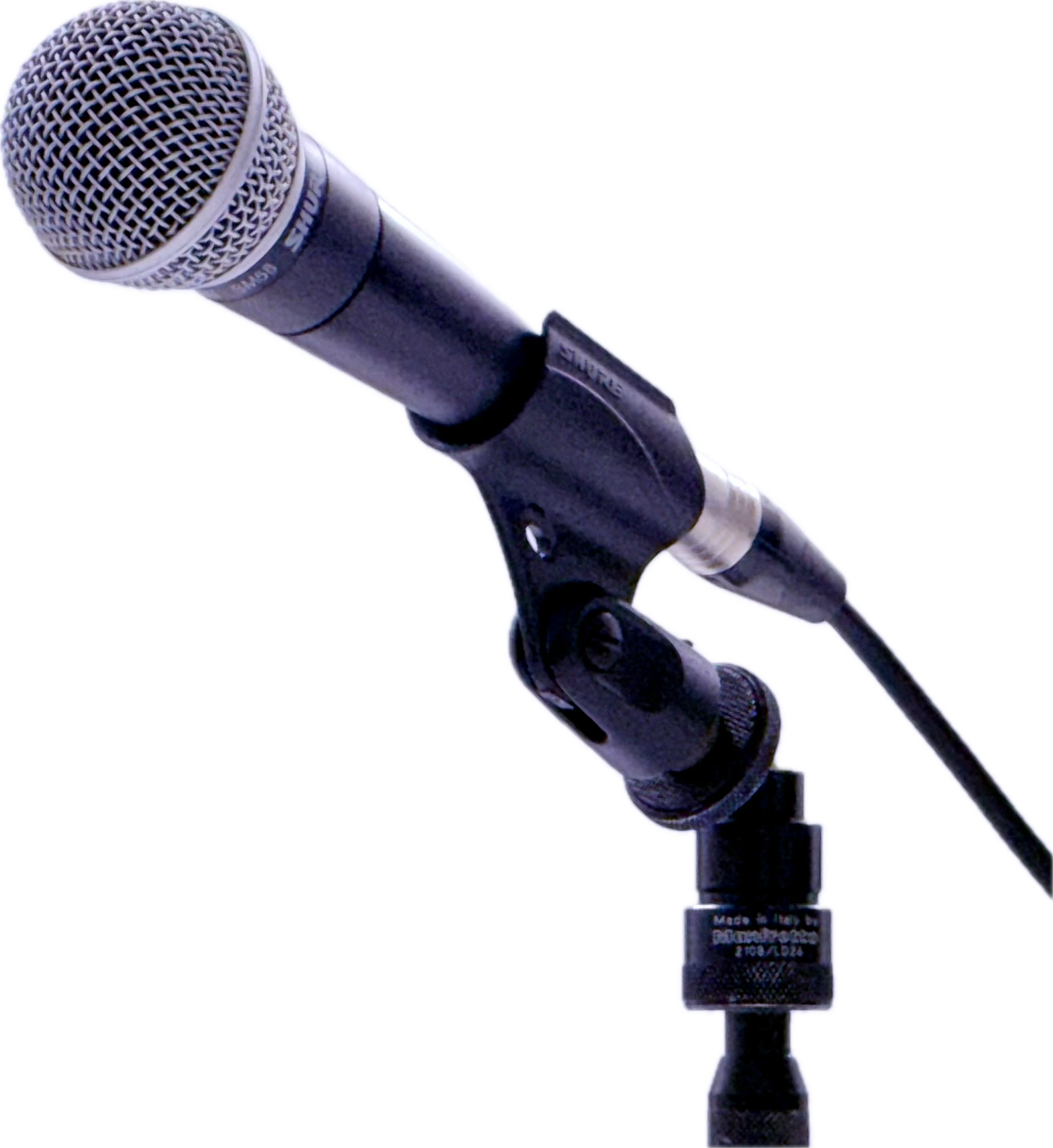  An image of a Shure SM58 microphone on a stand, with a transparent background